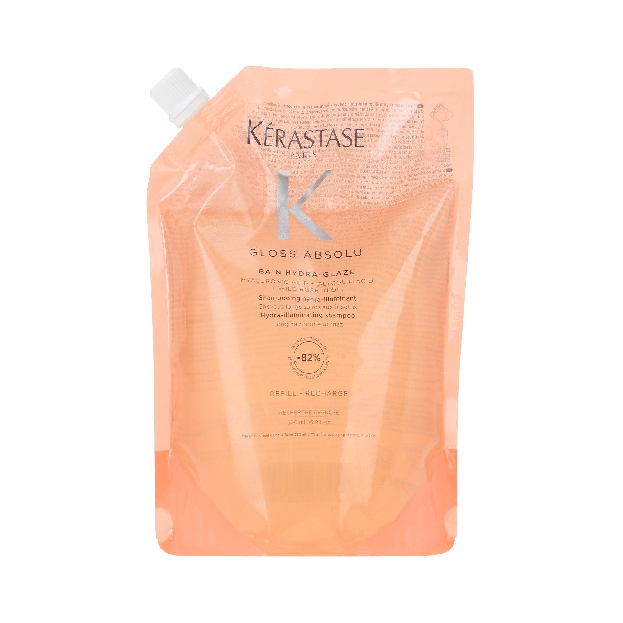 KÉRASTASE GLOSS ABSOLU BAIN HYDRA GLAZE Nabłyszczająco -  wygładzający szampon do włosów REFILL 500 ml