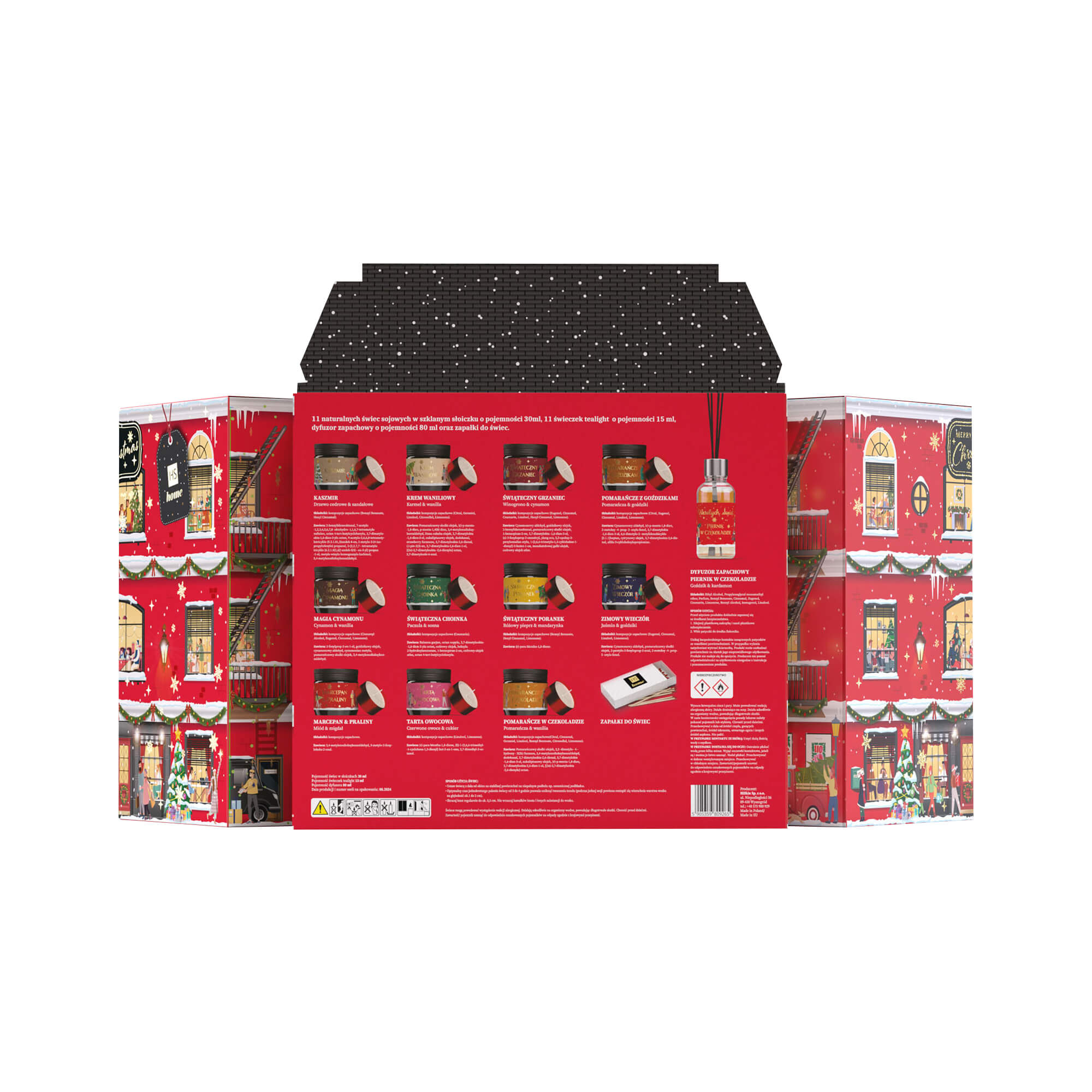 HISKIN MERRY CHRISTMAS HOME Adventní kalendář s vánočními svíčkami s motivem činžáku, 24 oken #3