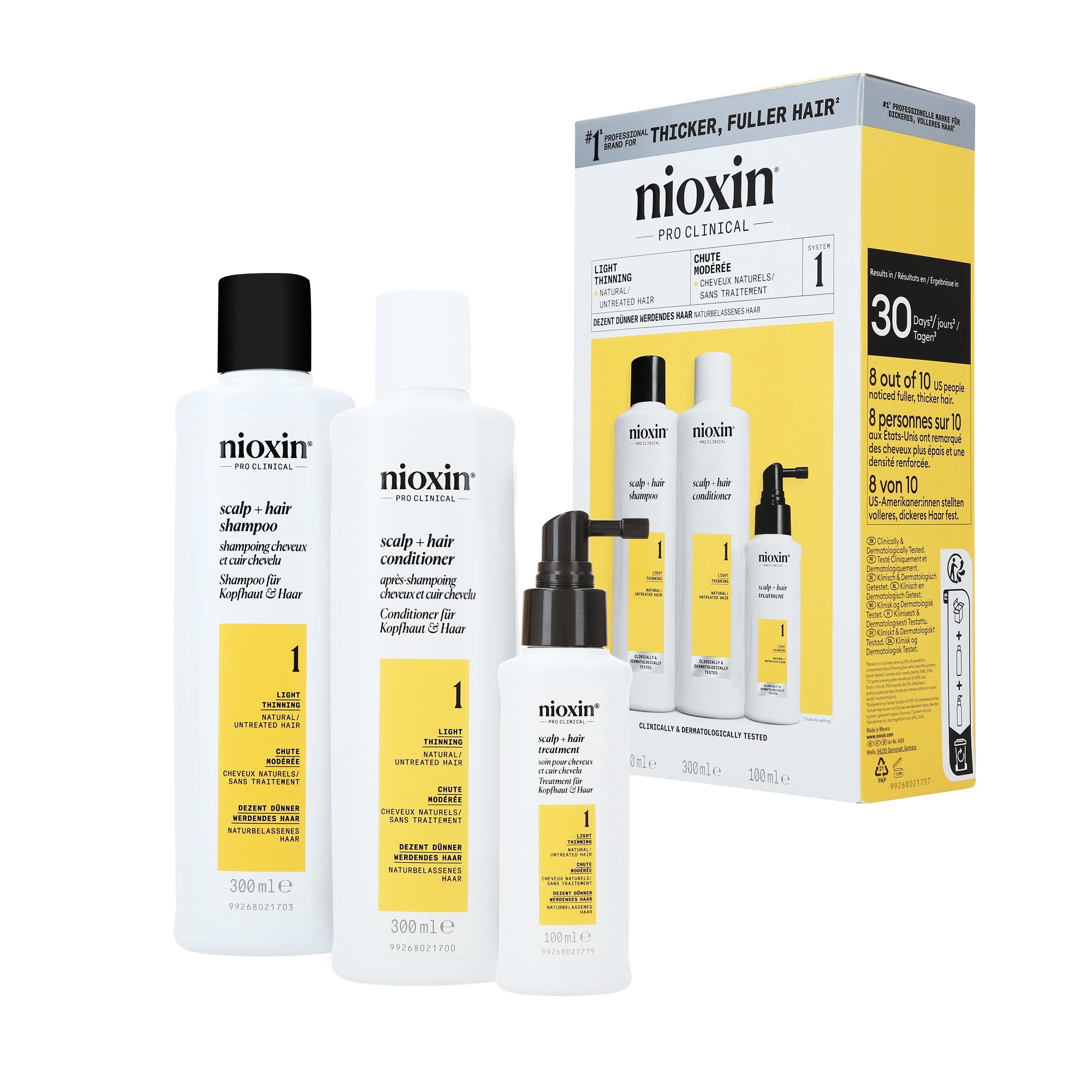 NIOXIN PRO CLINICAL SYSTEM KIT 1 sada pro přirozené a mírně řídnoucí vlasy 2x300 ml + 100 ml