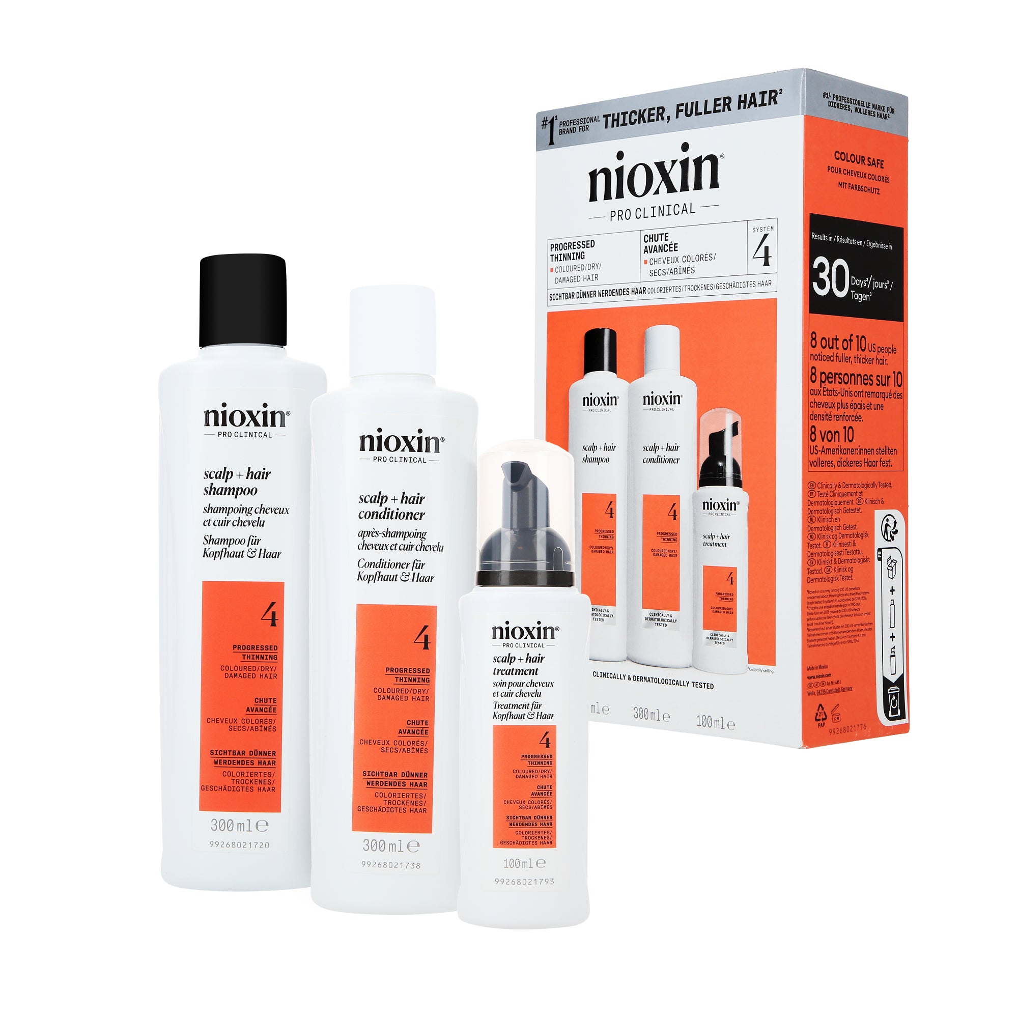 NIOXIN PRO CLINICAL SYSTEM KIT 4 Zestaw do włosów farbowanych z widocznym przerzedzeniem 2x300 ml + 100 ml