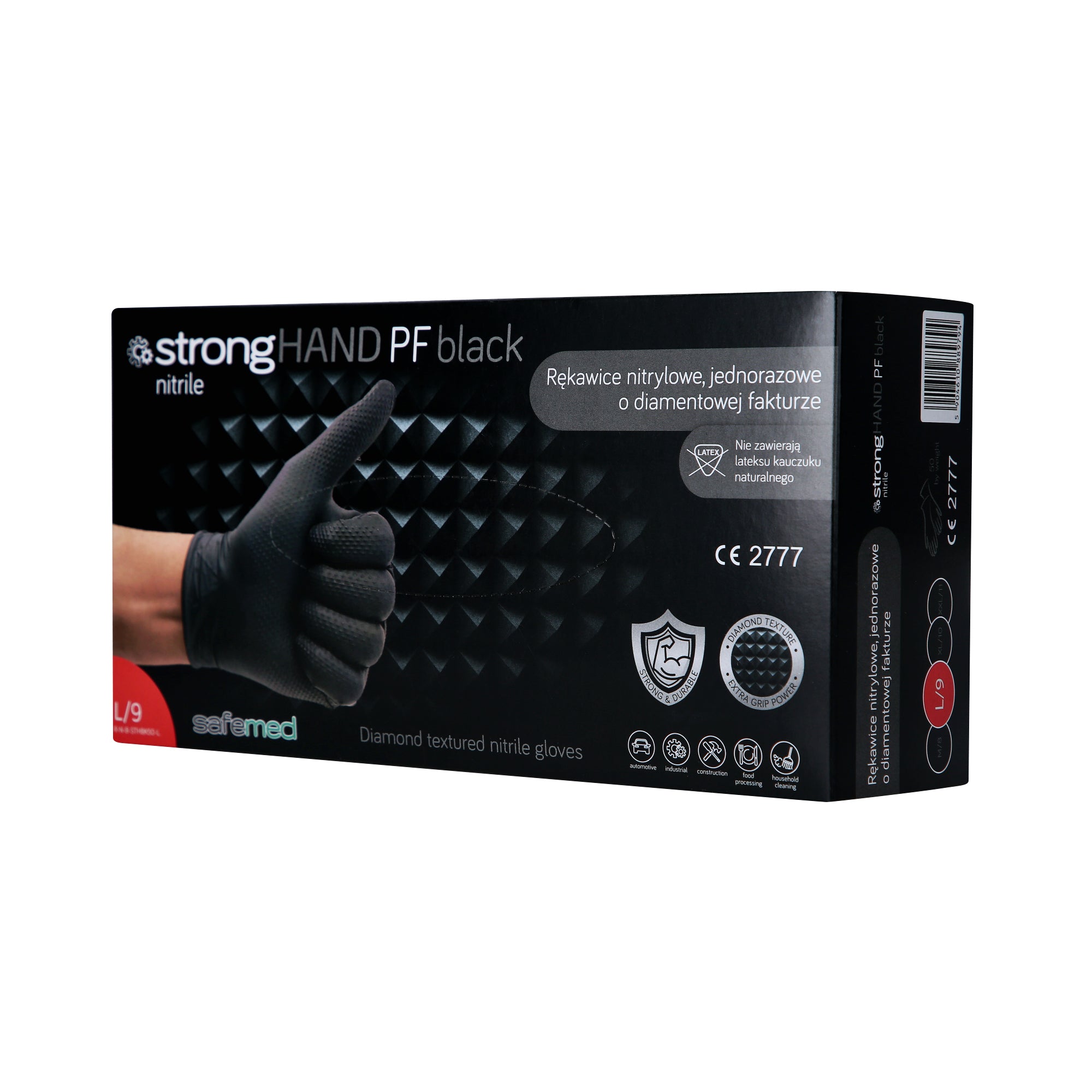 SAFEMED STRONG HAND PF Mocne rękawiczki jednorazowe nitrylowe o diamentowej fakturze Black L 50 szt.