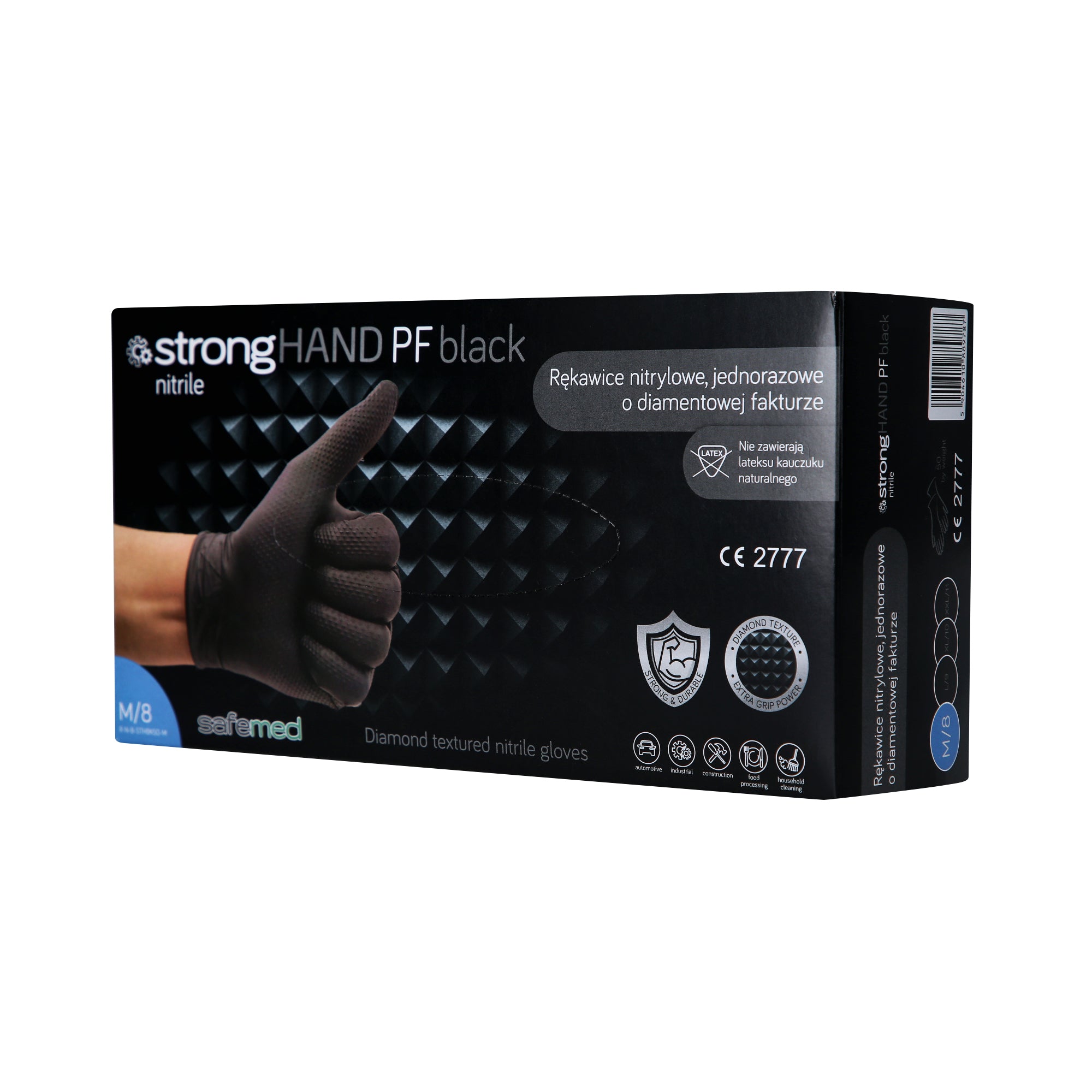 SAFEMED STRONG HAND PF Guanti monouso robusti in nitrile con trama diamantata Nero M 50 pz.