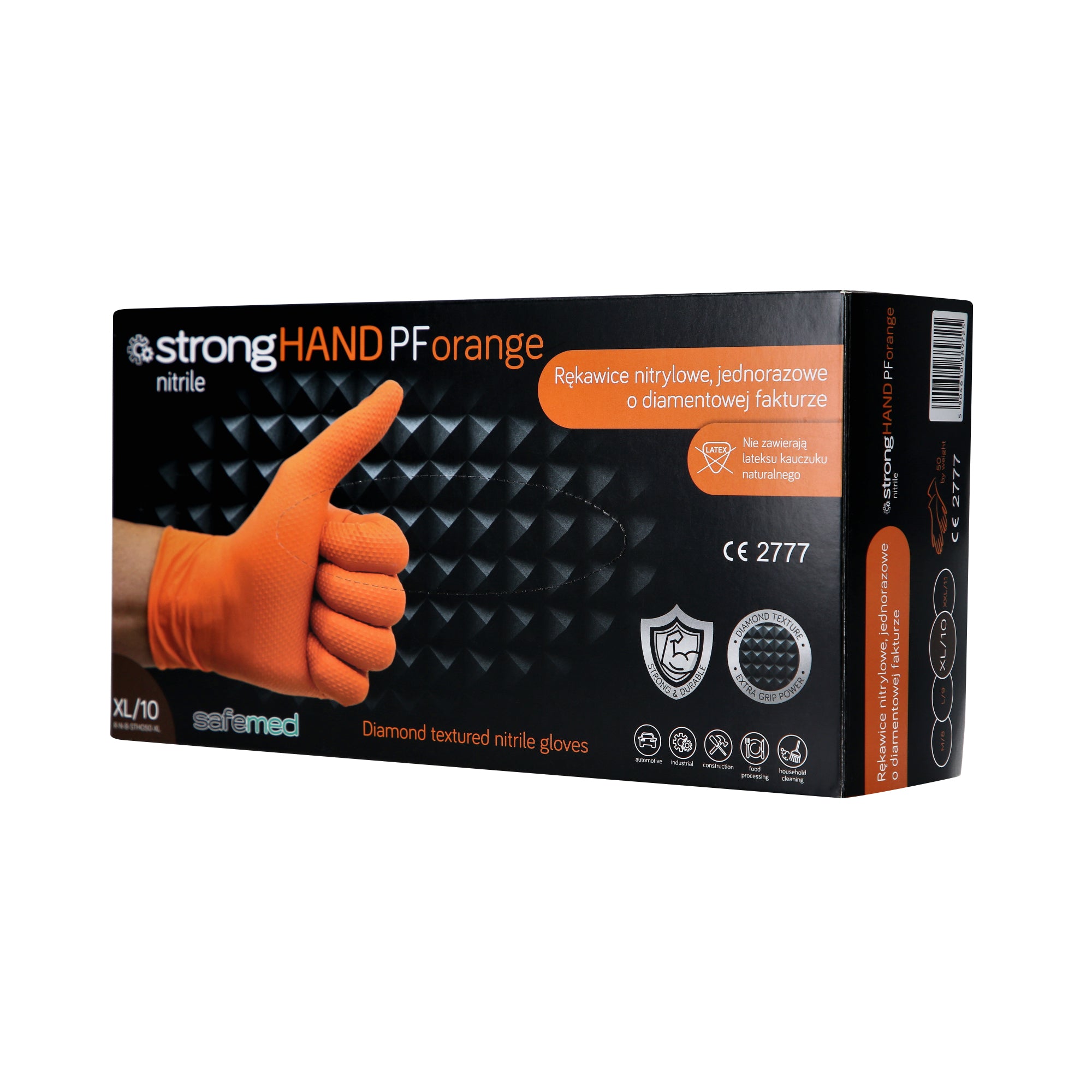 SAFEMED STRONG HAND PF Mocne rękawiczki jednorazowe nitrylowe o diamentowej fakturze Orange XL 50 szt.