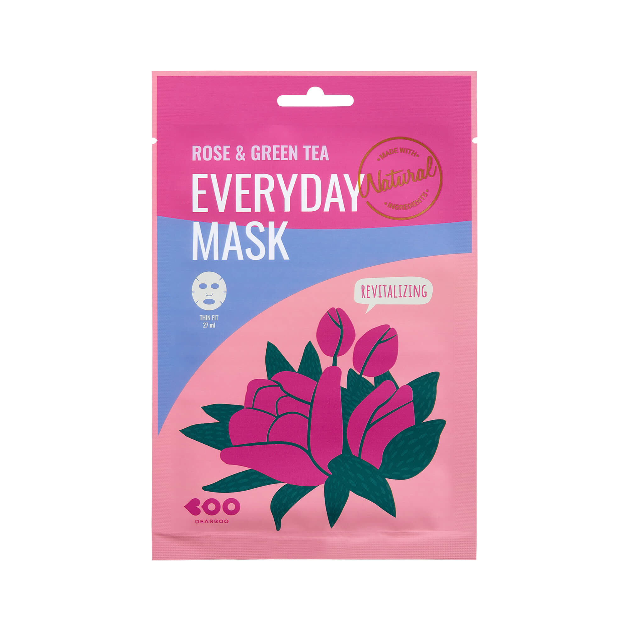 DEARBOO EVERYDAY ROSE&GREEN TEA Revitalizační plátýnková maska 27 ml