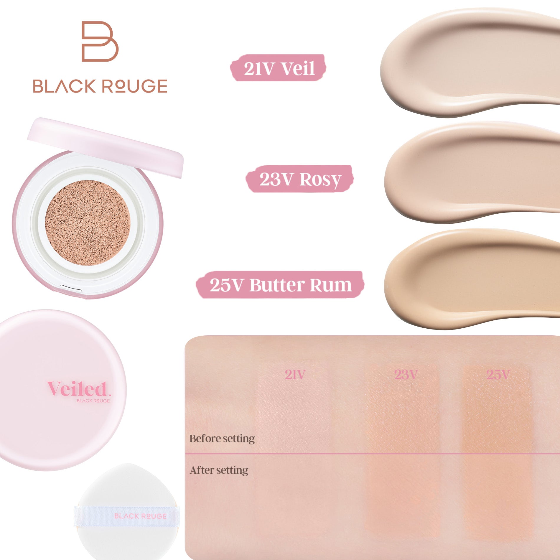 BLACK ROUGE Thin Layer Clear Cushion Vegan make-up s efektem jemného zaostření a přirozeným polomatným SPF 50+ PA++++ 14 g