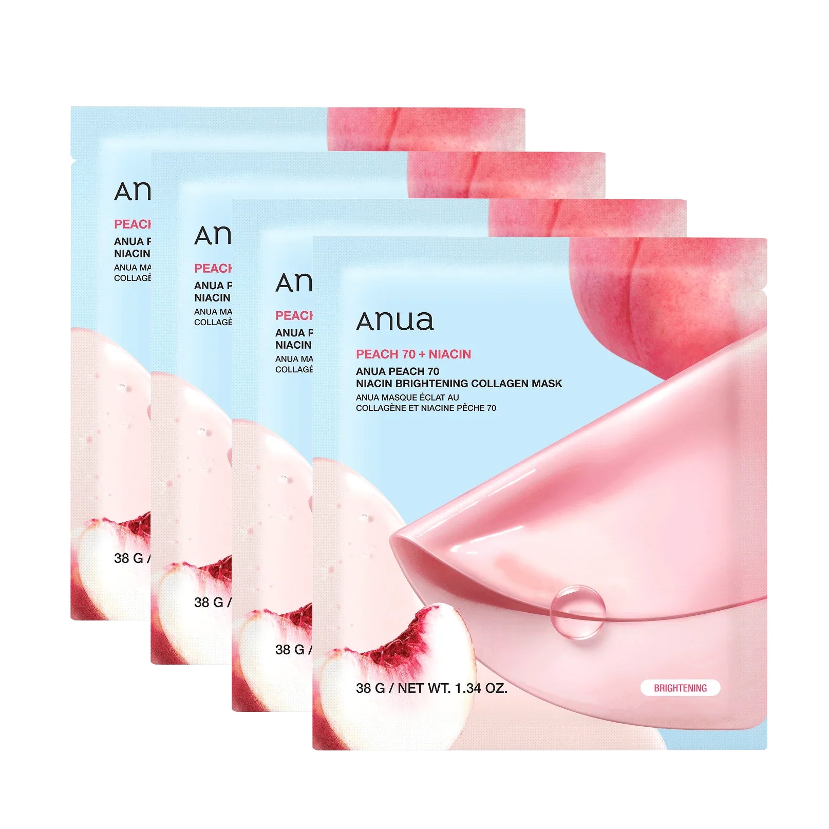 ANUA PEACH 70+ NIACIN BRIGHTENING COLLAGEN MASK Rozjaśniające maski hydrożelowe z kolagenem i niacynamidem 4x38 g