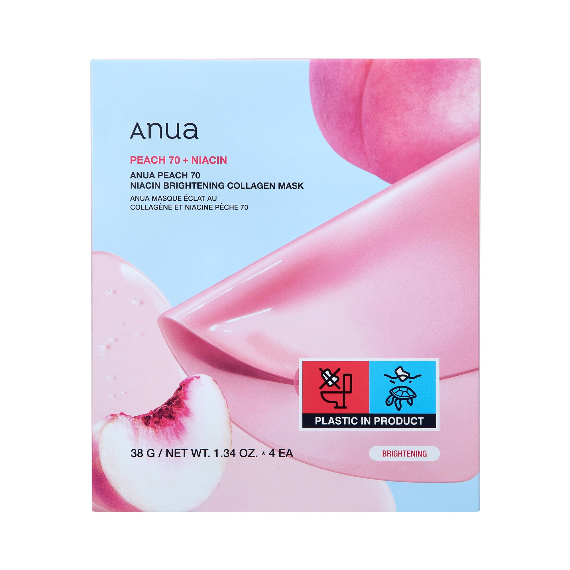 ANUA PEACH 70+ NIACIN BRIGHTENING COLLAGEN MASK Rozjasňující hydrogelové masky s kolagenem a niacinamidem 4x38 g #2