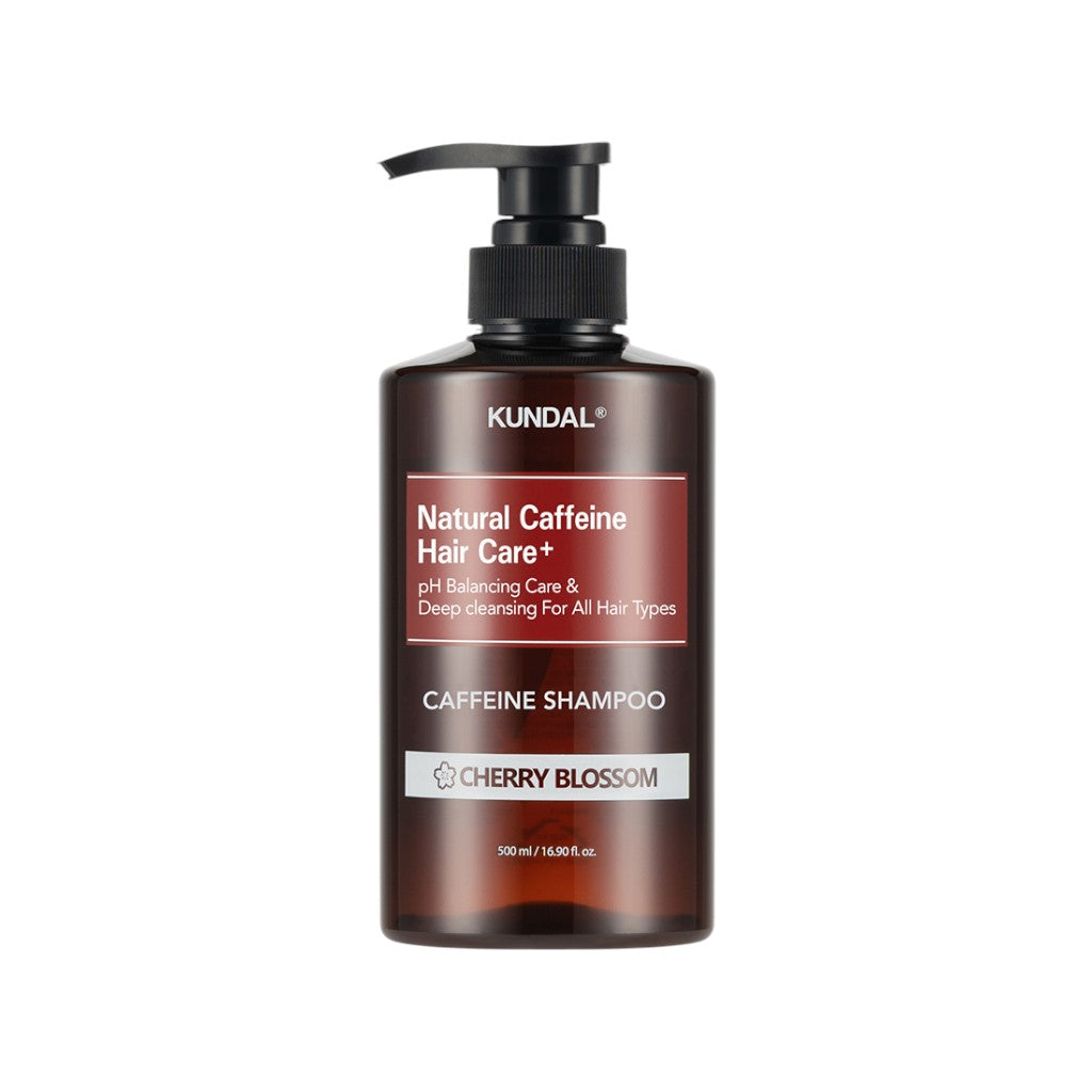 KUNDAL NATURAL CAFFEINE HAIR CARE+ Oczyszczający szampon do włosów ze skłonnością do wypadania, Cherry Blossom 500 ml