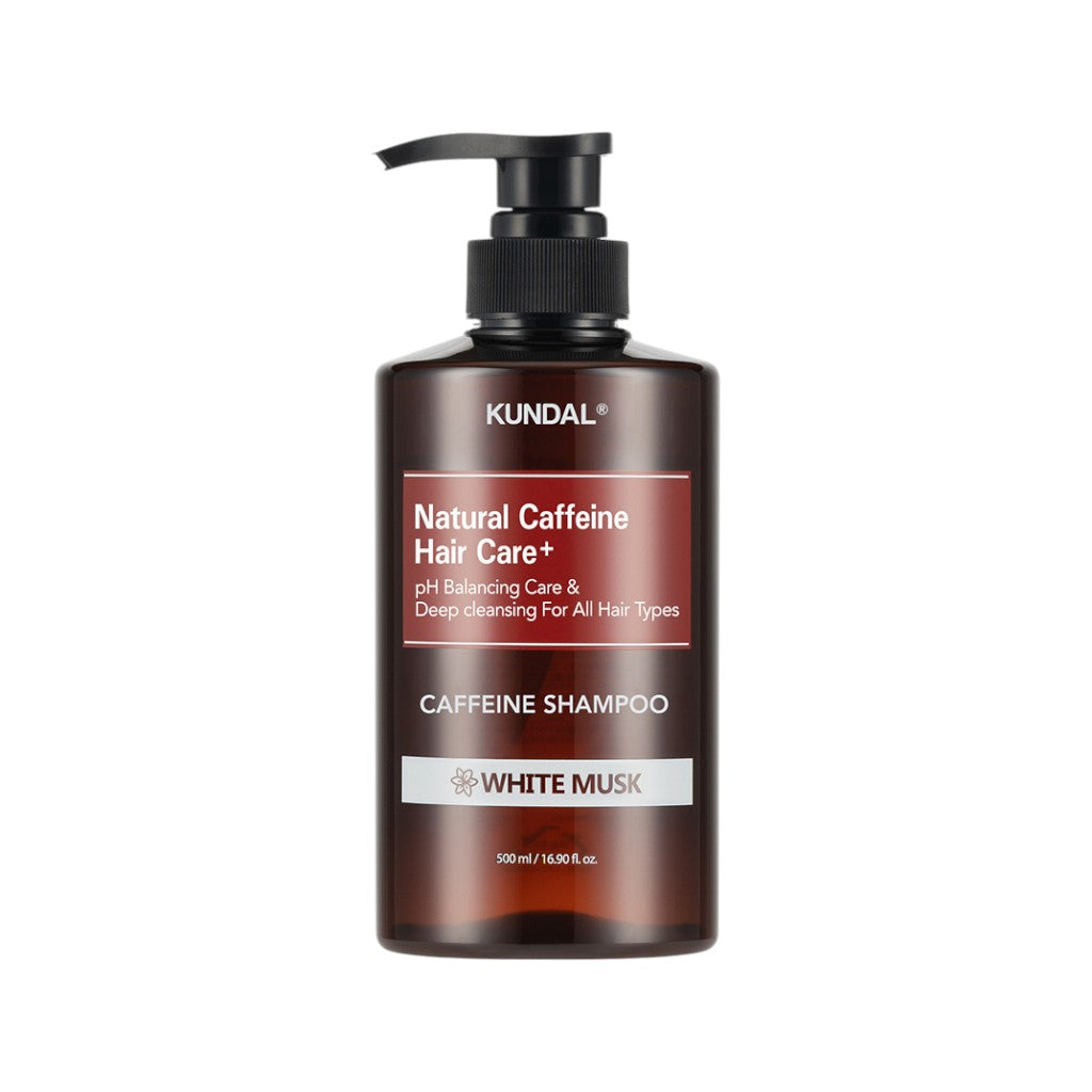 KUNDAL NATURAL CAFFEINE HAIR CARE+ Čisticí šampon pro vlasy náchylné k vypadávání, bílé pižmo 500 ml