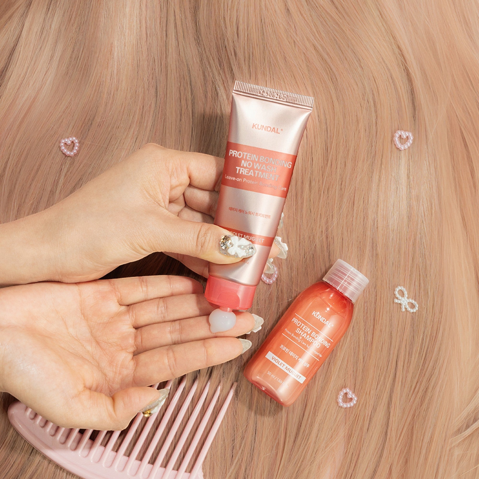 KUNDAL PROTEIN BONDING NO WASH Intensywnie wzmacniająca kuracja bez spłukiwania Violet Muguet 50 ml #2