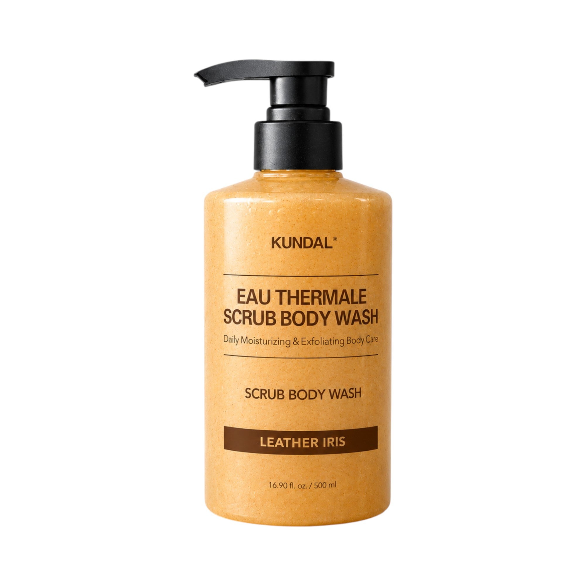 KUNDAL EAU THERMALE SCRUB BODY WASH Peelingový sprchový gel Leather Iris 500 ml