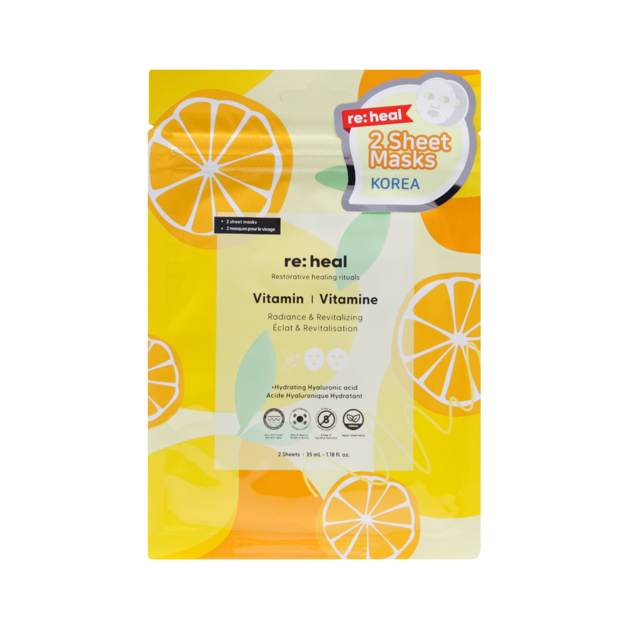 RE:HEAL VITAMIN Maschera in tessuto – illuminante e rivitalizzante 35 ml (2 pz.)