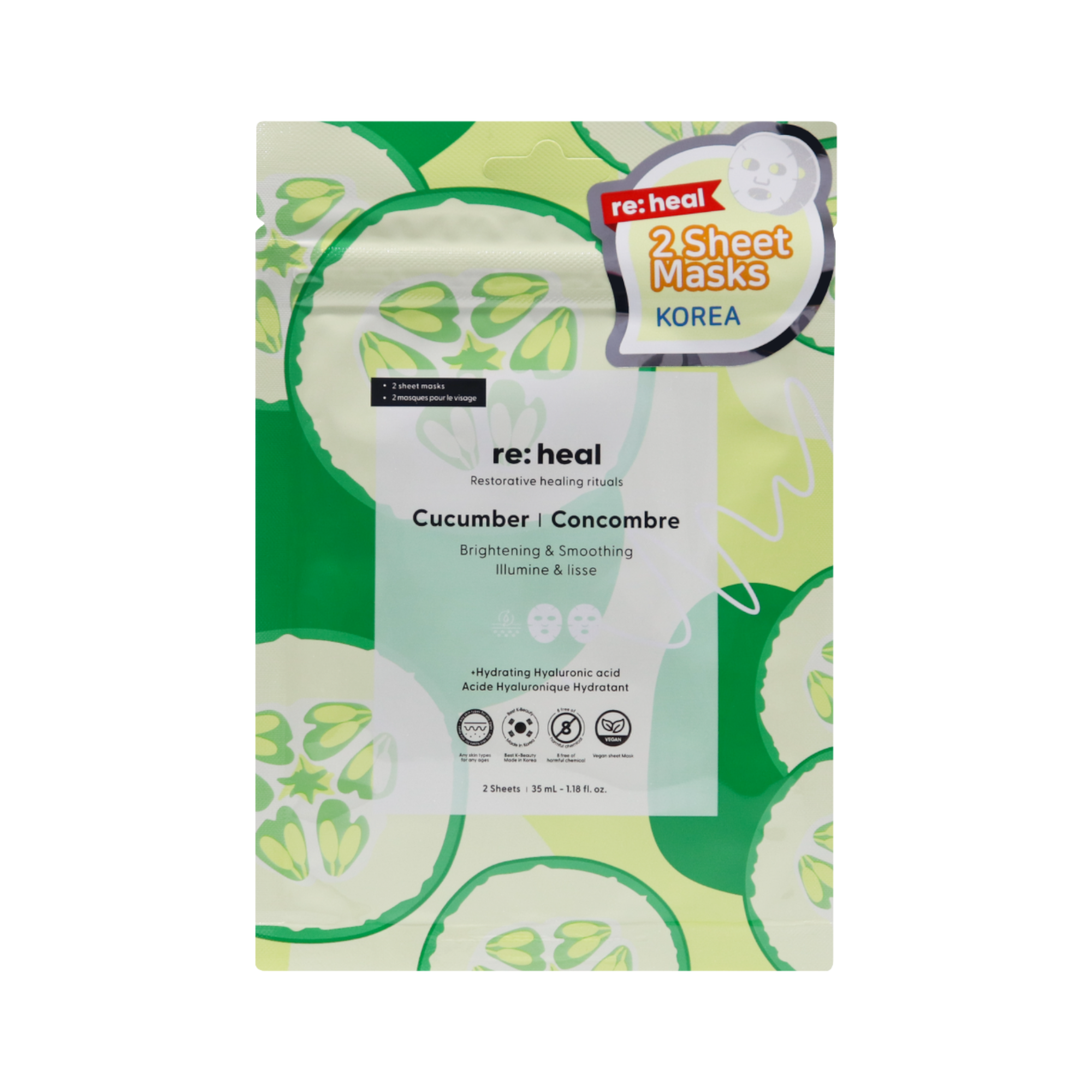RE:HEAL CUCUMBER Maschera in tessuto – illuminante e levigante 35 ml (2 pz.)