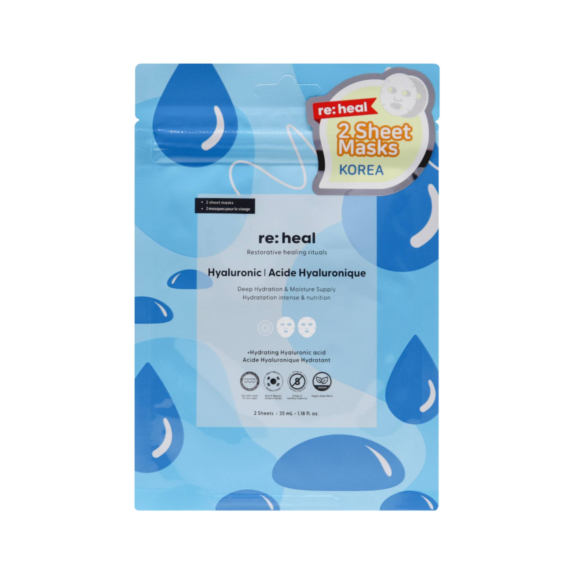 RE:HEAL Masque en tissu – hydratation intense 35 ml (2 pcs.)