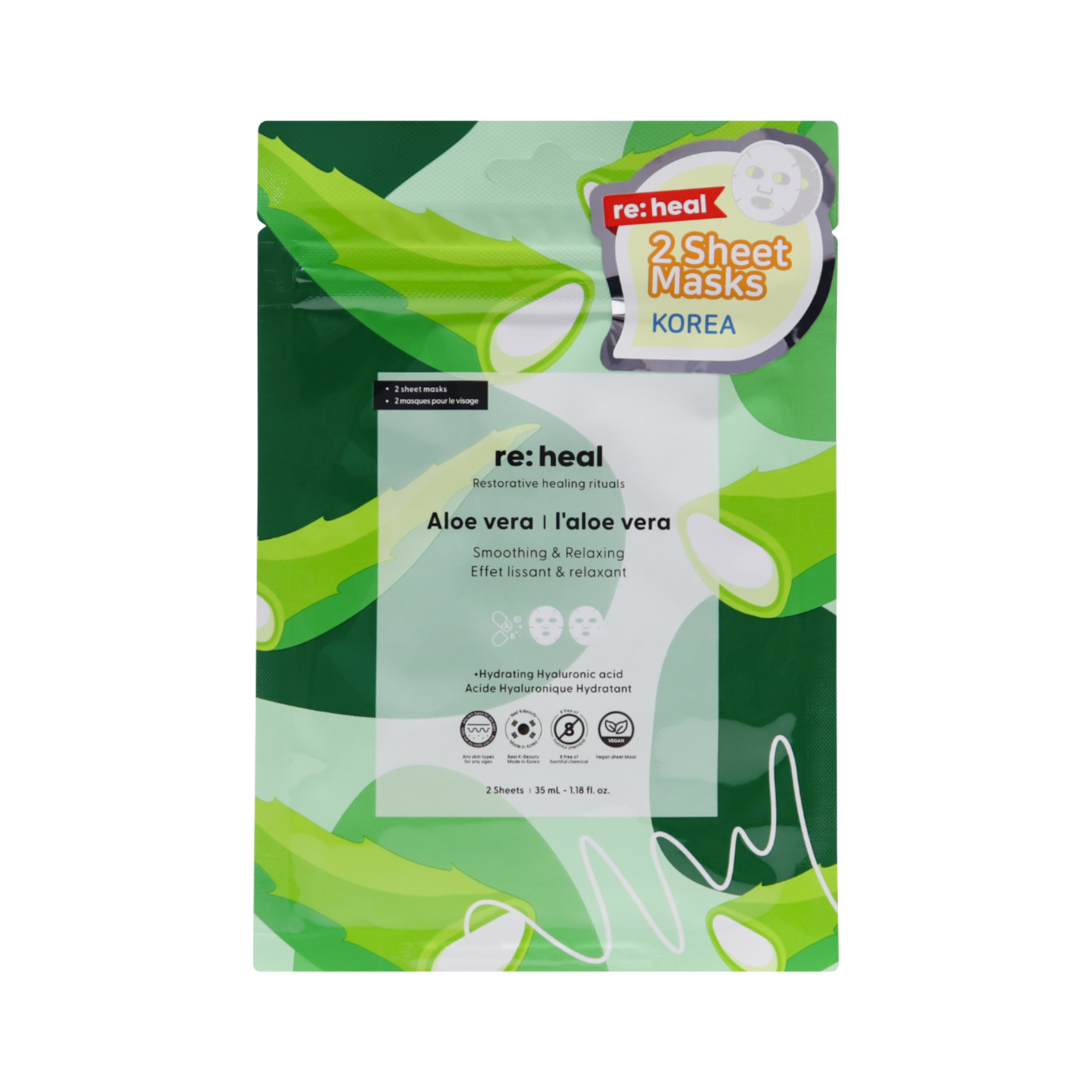 RE:HEAL Masque en tissu – lissage et relaxation 35 ml (2 pcs.)