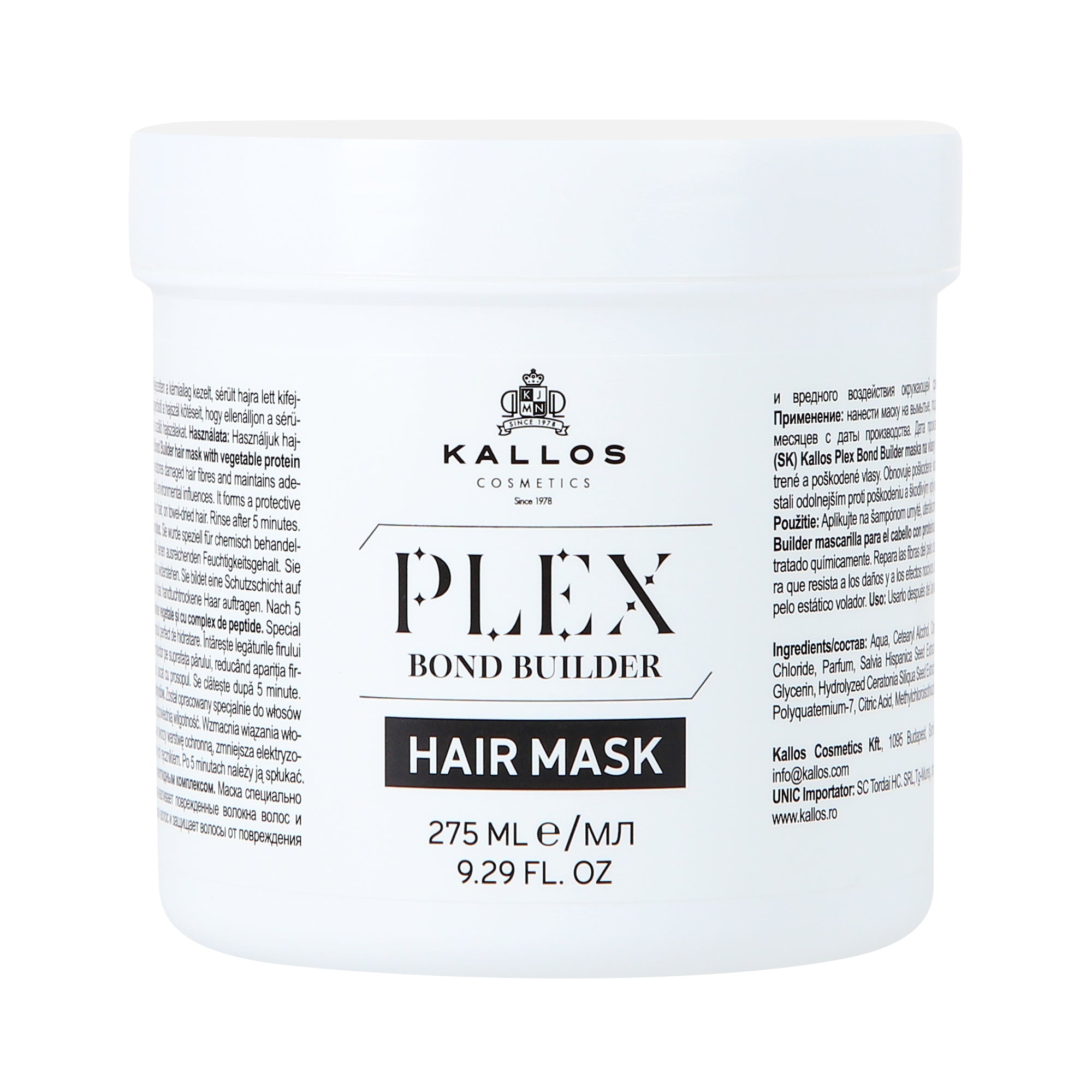 KALLOS PLEX BOND BUILDER Maschera per capelli con complesso di proteine vegetali e peptidi 270 ml