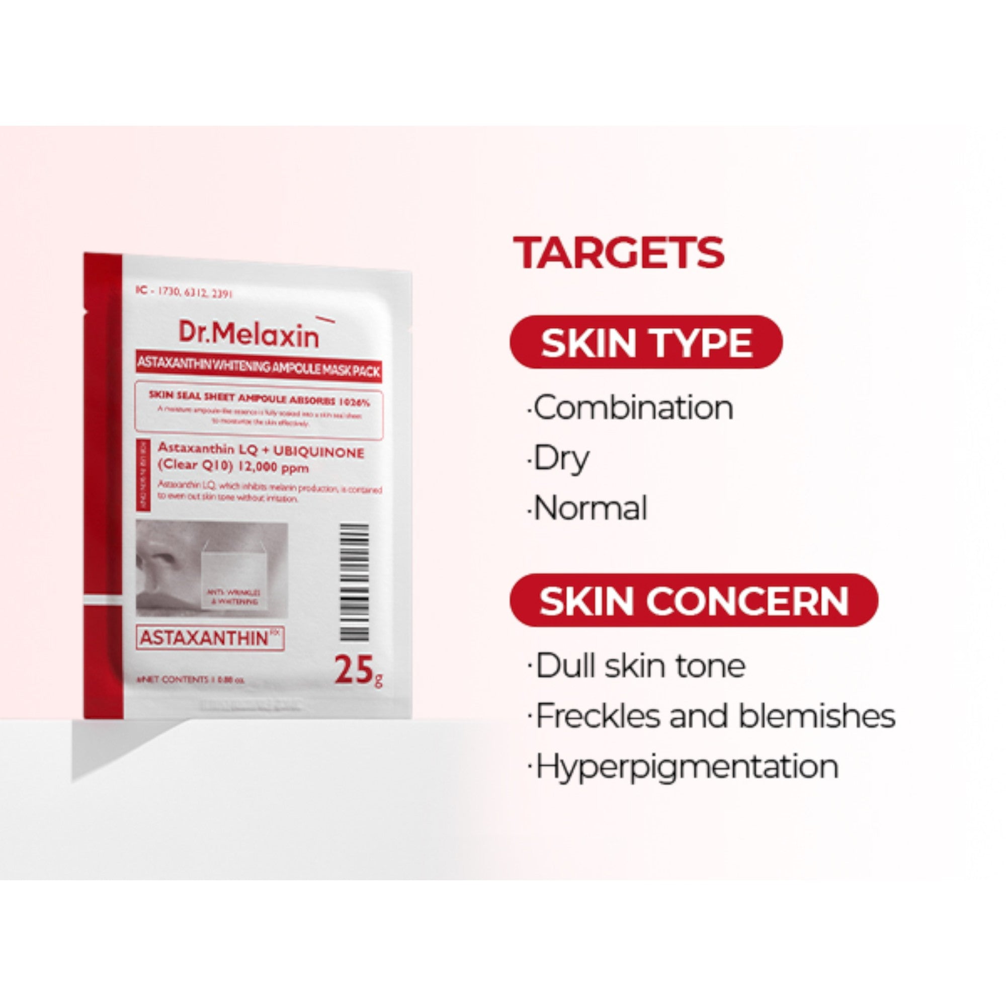 DR.MELAXIN MASQUE AMPOULE ÉCLAIRCISSANT À L'ASTAXANTHINE Masques en tissu éclaircissants à l'astaxanthine 5x25 ml #10