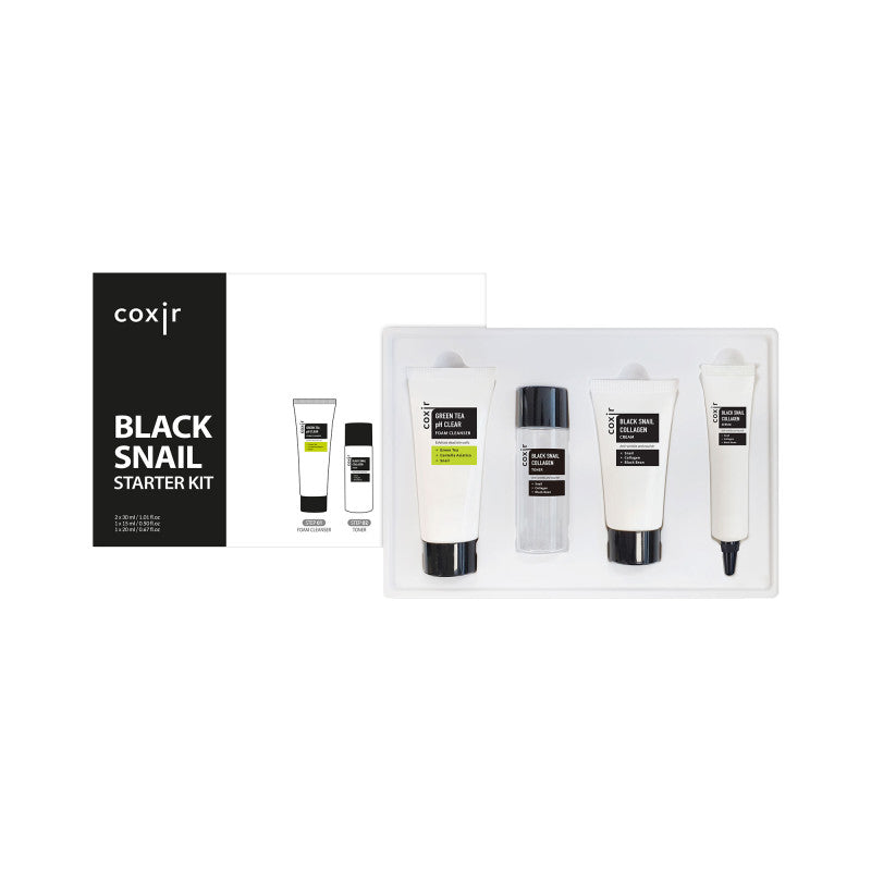 COXIR BLACK SNAIL COLLAGEN LINE Zestaw regenerujący z mucyną ślimaka i kolagenem 30 ml + 30 ml + 20 ml + 15 ml