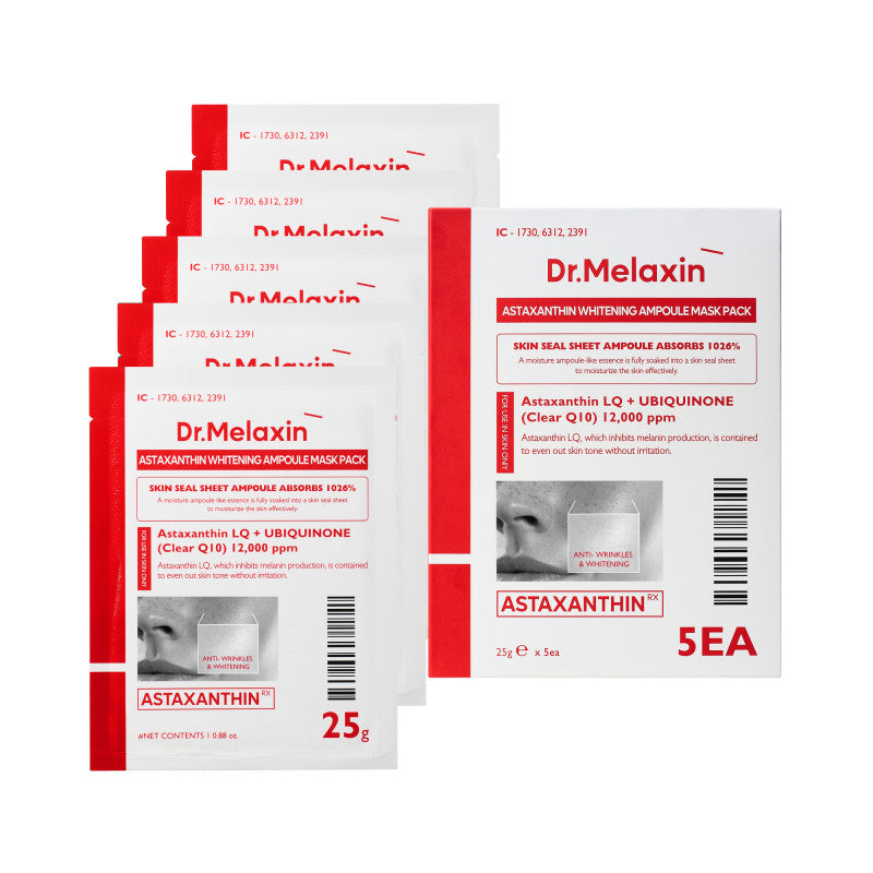 DR.MELAXIN MASQUE AMPOULE ÉCLAIRCISSANT À L'ASTAXANTHINE Masques en tissu éclaircissants à l'astaxanthine 5x25 ml