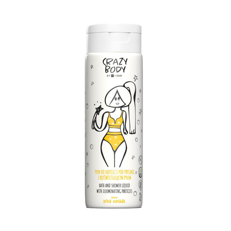 HISKIN CRAZY BODY Koupelové a sprchové mléko s rozjasňujícím prachem Pina Colada 250 ml
