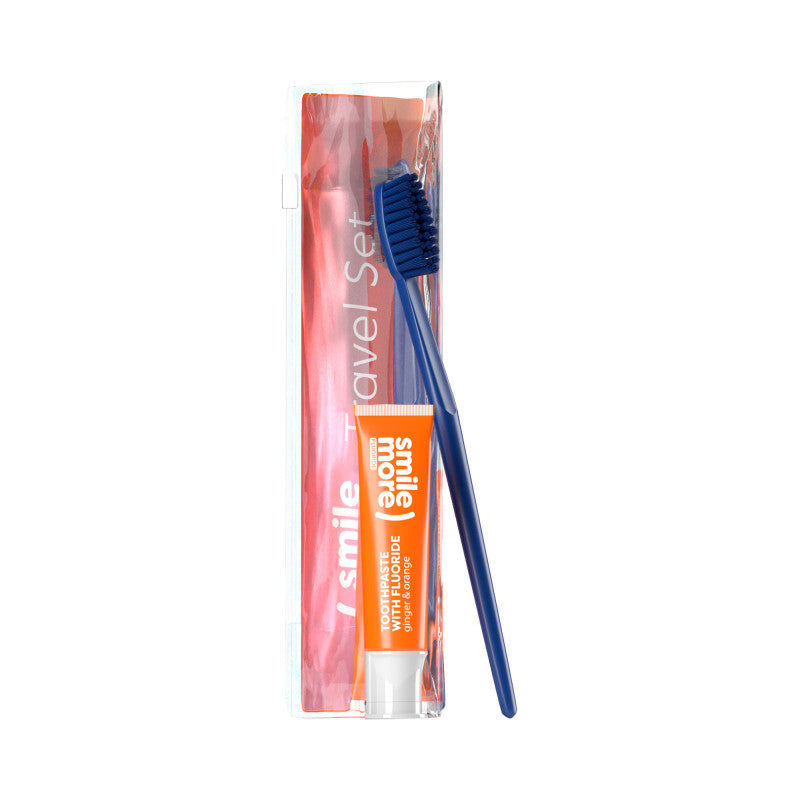 HISKIN DENTAL SMILE MORE Cestovní sada, kartáček + zubní pasta Pomeranč a zázvor 30 ml