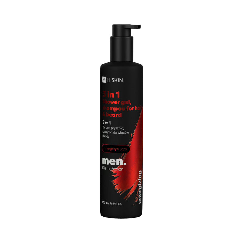 HISKIN MEN Energetisierendes Duschgel, Haar- und Bartshampoo 3in1 500 ml