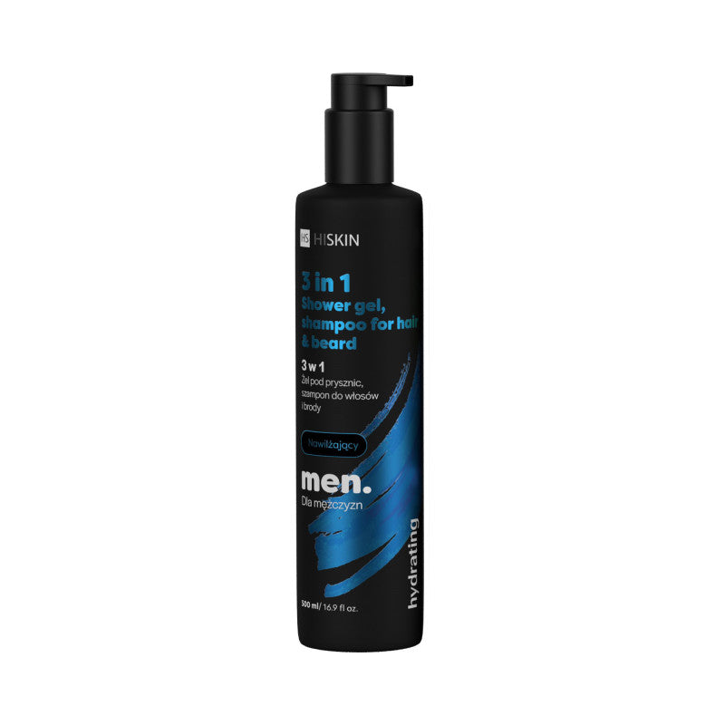 HISKIN MEN Feuchtigkeitsspendendes Duschgel, Haar- und Bartshampoo 3in1 500 ml