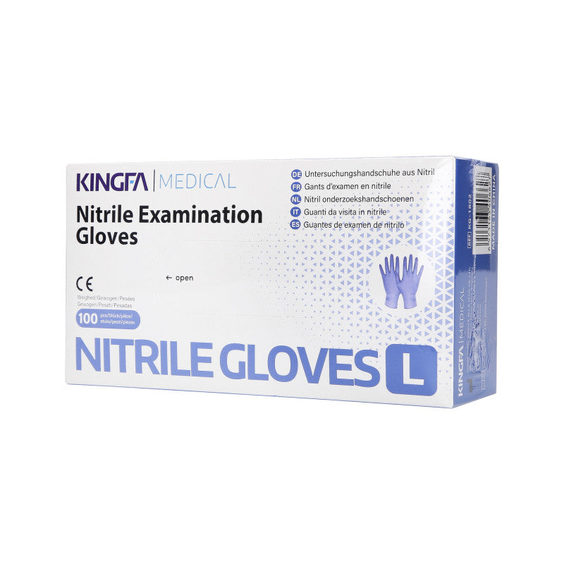 KINGFA MEDICAL Jednorazowe rękawiczki z nitrylu, kolor fioletowy, rozmiar L, 100 szt.