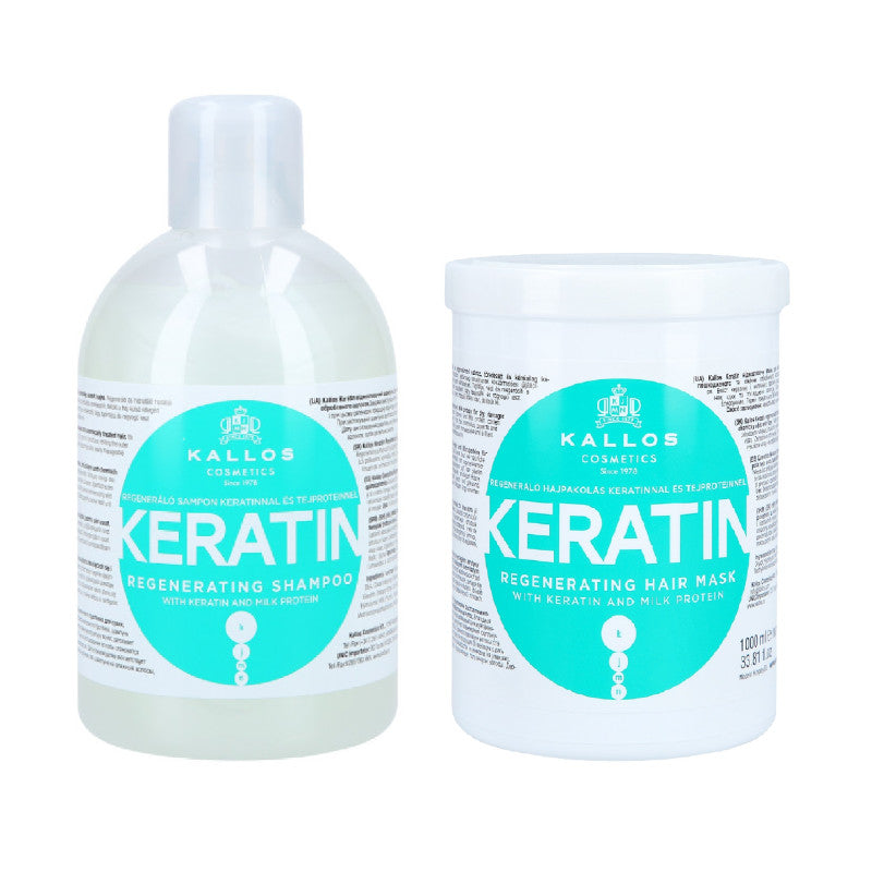 KALLOS KJMN Coffret fortifiant à la kératine shampooing 1000 ml + masque 1000 ml