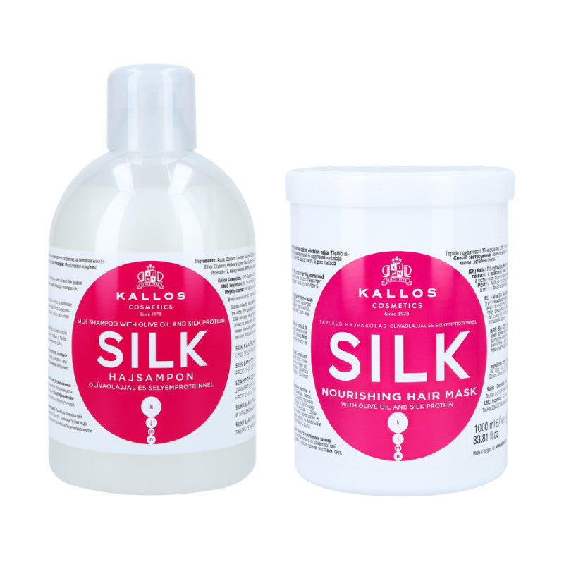 KALLOS KJMN Coffret soie pour cheveux abîmés shampoing 1000 ml + masque 1000 ml