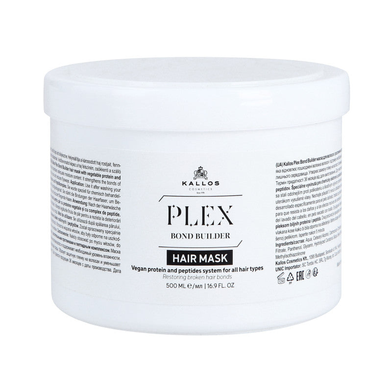 KALLOS PLEX BOND BUILDER Maschera per capelli con complesso di proteine ​​vegetali e peptidi 500 ml