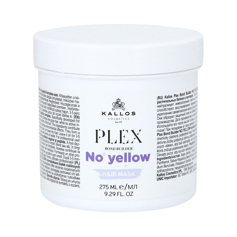 KALLOS PLEX NO YELLOW Maschera per capelli biondi con un complesso di proteine ​​vegetali e peptidi 275 ml