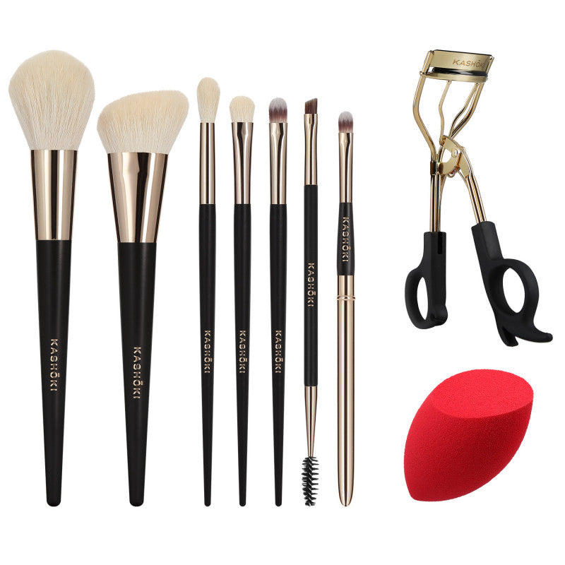Kashōki HIMAWARI Set Pennelli Makeup Con Piegaciglia E Spugna, 9 Pezzi