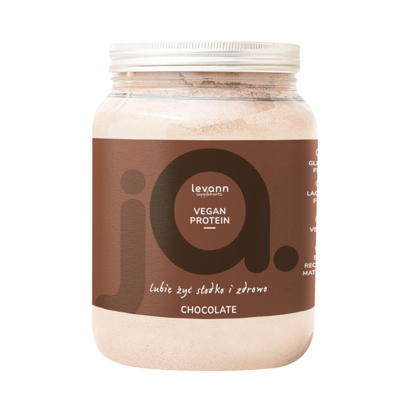 LEVANN „jA“ SUPPLEMENTS VEGAN PROTEIN Veganský proteinový prášek s příchutí čokolády 500 g